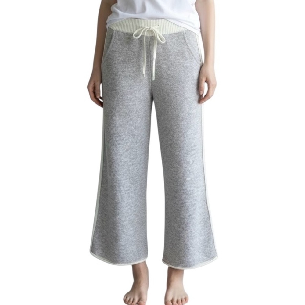Wide leg Cropped Sweater Pants Tan cream lavender Drawstring Womens S NWOT Cozy